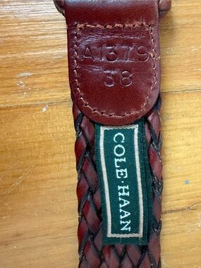 Cole Haan Braided Leather Belt in Burgundy and Black